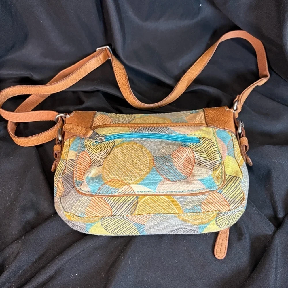 Fossil Colorful Geometric Print Canvas & Leather Crossbody Bag